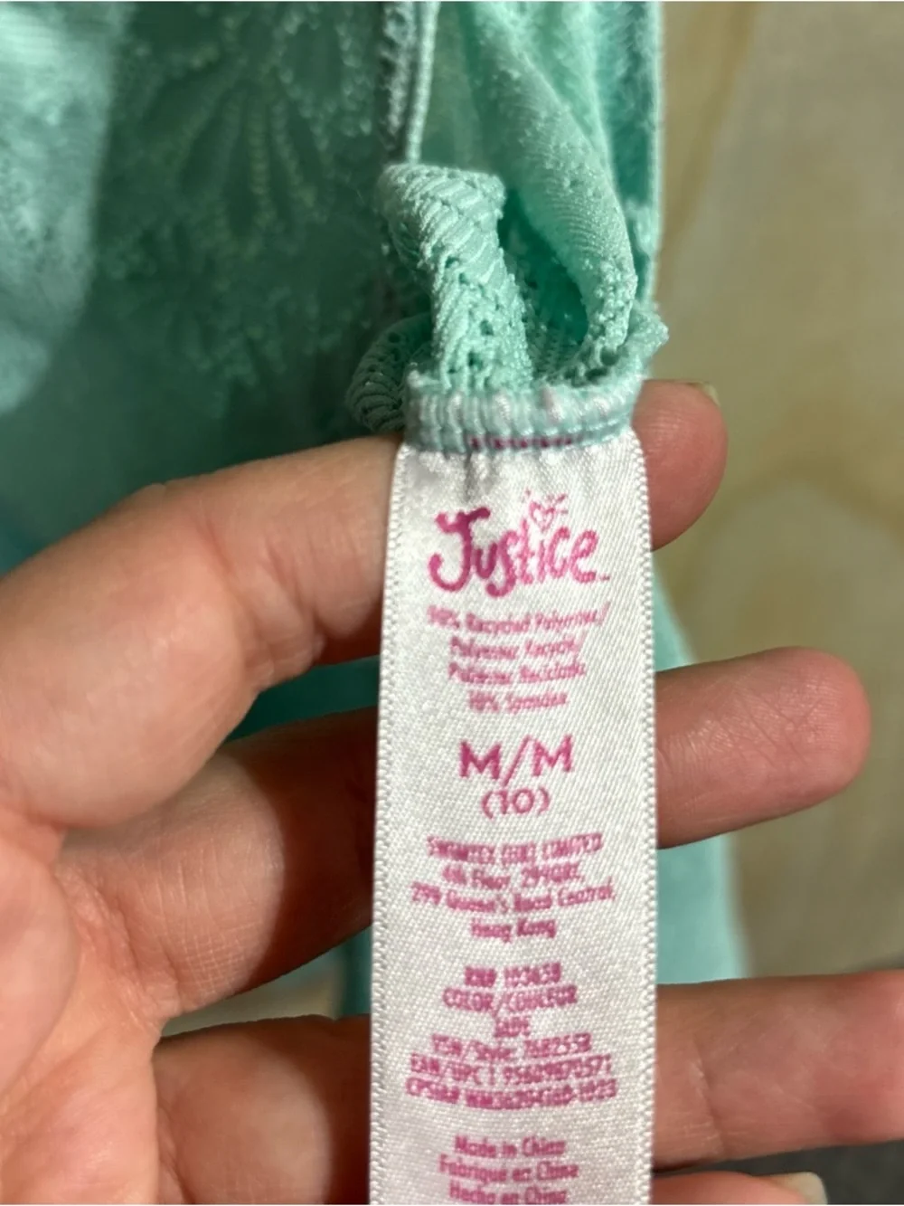 Justice Girls Lace Tank Top Aqua Blue Sleeveless Cutout Back Size M 10